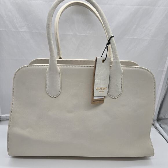 Margot New York Genuine Leather Bowling Bag Tote Cream NWT Designer Minimalist